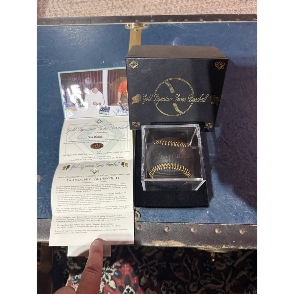 Stan Musial Autographed Gold Signature Series Black Baseball COA Display Box